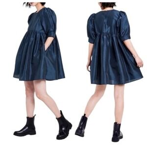 Kika Vargas x Target Blue Puff Sleeve Loose Fit Mini Dress Size Small NEW